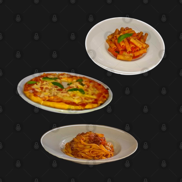 Pizza penne pasta and spaghetti bolognese by Artonmytee