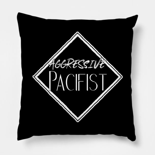 Aggressive Pacifist Badge Pillow by aaallsmiles