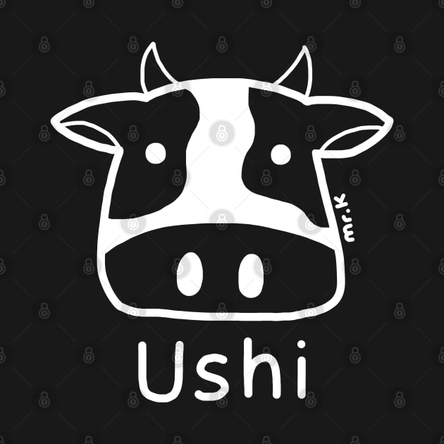 Ushi (Cow) Japanese design in white by MrK Shirts
