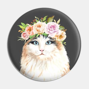 Cat with Beautiful Flower Crown Pin