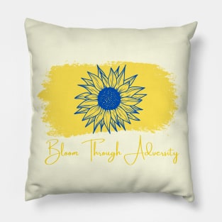 Bloom Through Adversity - Blue Sunflower/Yellow Paint Streak Pillow