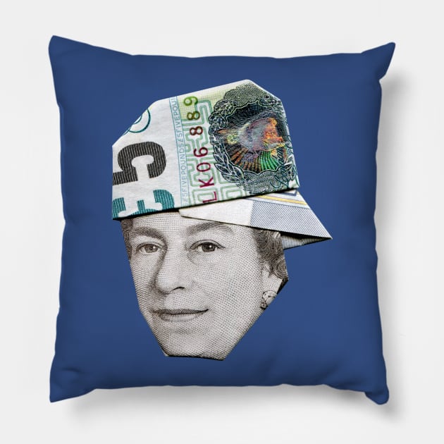 QUEEN ELIZABETH / MONEY ORIGAMI Pillow by yosuke