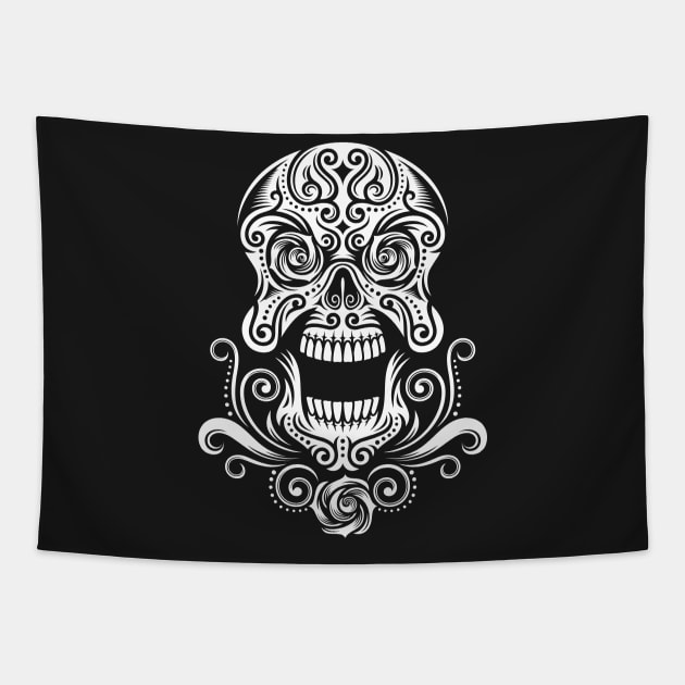 Skull Tattoo Tapestry by CryptoTextile