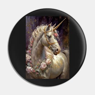 White Unicorn Horse Roses Greeting Card Pin