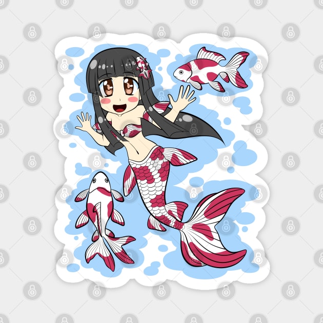 Goldfish Mermaid (Red, White) Magnet by TeriyakiPigeon