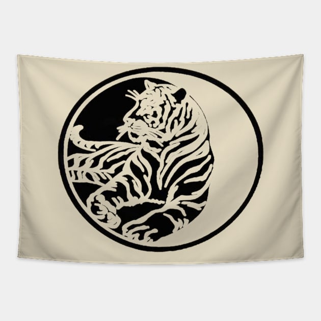 Tiger Silhouette In Black Tribal Tattoo Style Vector Art Tapestry by taiche