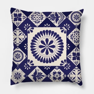 Mexican Talavera Blue Pattern by Akbaly Pillow