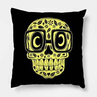 Skull Eyeglass Halloween Doodle Slime Green Pillow