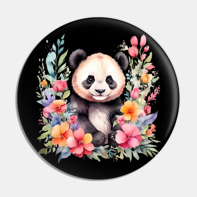 A panda bear decorated with beautiful watercolor flowers Pin by CreativeSparkzz