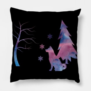 Akita Inu Winter Scene Snowflakes Pillow