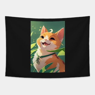 Super cute happy cat Anime style Tapestry