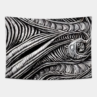 Abstract Dragon Black and White Tapestry