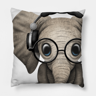 Cute Baby Elephant Dj Wearing Headphones and Glasses Pillow