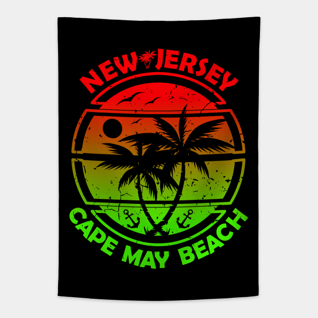 Cape May Beach New Jersey, Tropical Palm Trees, Ship Anchor - Summer Tapestry by Jahmar Anderson