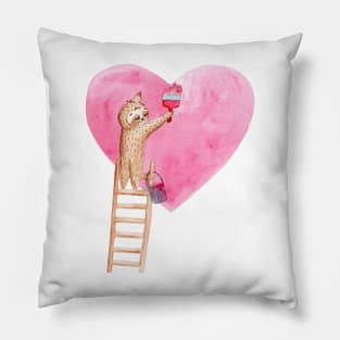 sloth paints pink heart Pillow