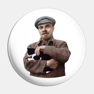 Lenin and a Black and White Cat Pin