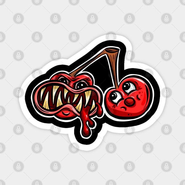 Angry Cherry Cartoon Character Twins Sticker Design Magnet by Squeeb Creative