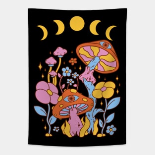 Cottagecore Mushroom Retro Moon Phases Tapestry