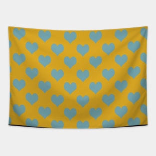 Warm Mustard and Blue Heart Pattern Tapestry