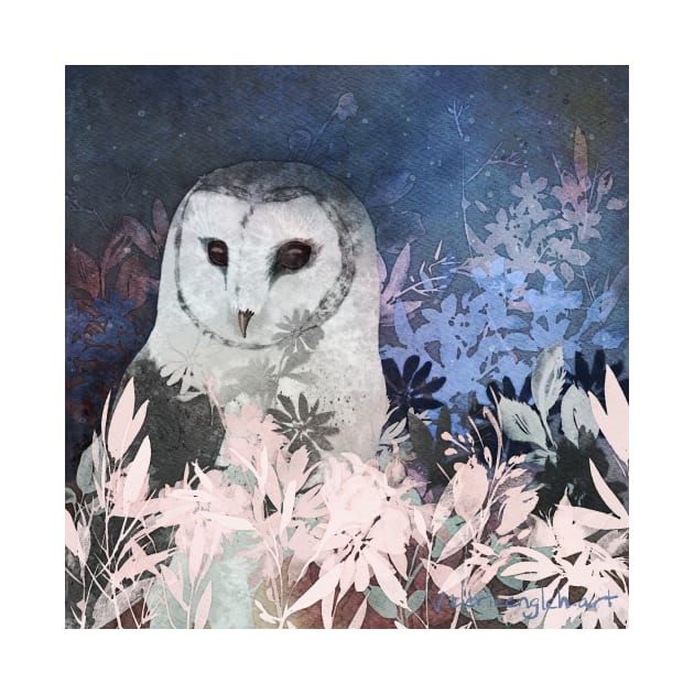 Winter Barn Owl in Flower Field Negative Painting by venglehart