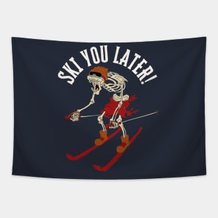 Ski You Later Funny Skeleton Skiing Tapestry