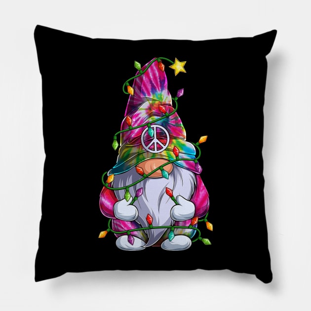 Cute Tie Dye Gnome Christmas Lights Xmas Gnome Lover Pillow by Magazine