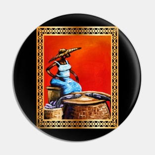 African Woman Selling Fish, African Artwork Pin