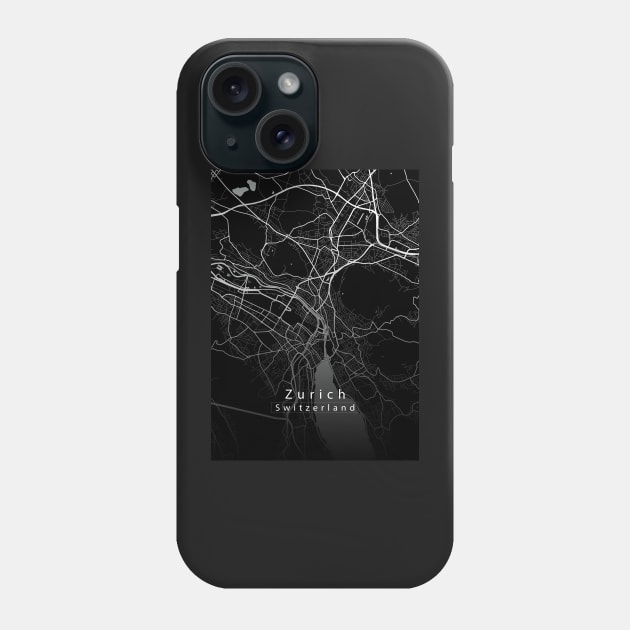 Zurich Switzerland City Map dark Phone Case by Robin-Niemczyk