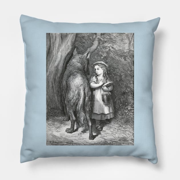 Red Riding Hood Meets Father Wolf - Gustave Dore Pillow by forgottenbeauty