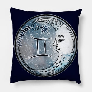 Gemini Moon Sign Astrology Zodiac Symbol Stars and Crescent Moon Pillow