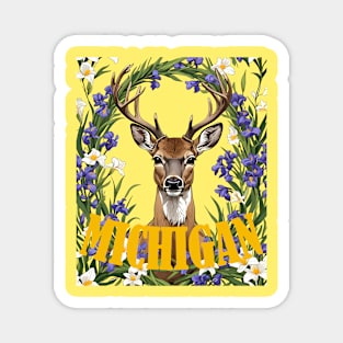 For The Love Of Michigan Deer and Iris Flower Magnet