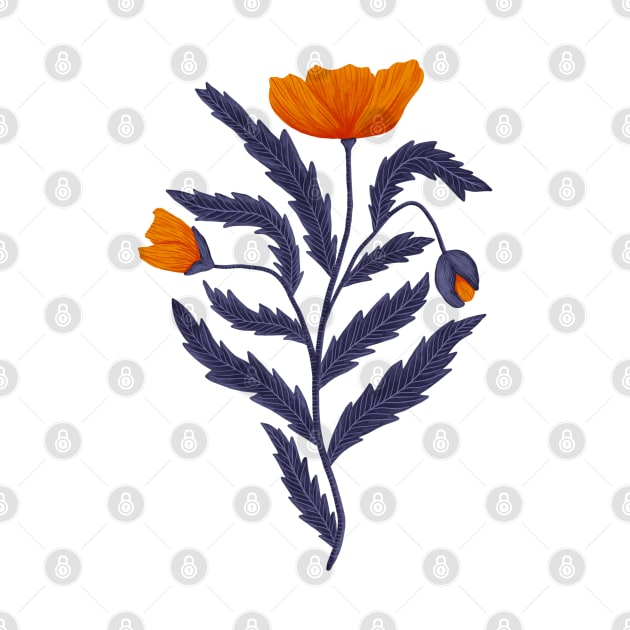 Poppy Flower 1 Orange Blue by DenesAnnaDesign