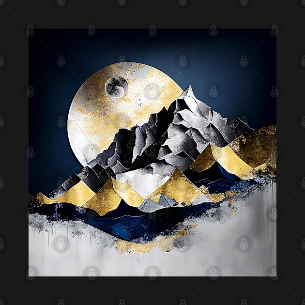 Textured Rustic Metallic Moonlit Mountains by The Art Mage