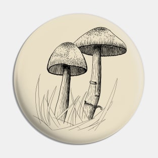 Woodland Wild Mushroom Fungi Black Ink Forest Pin