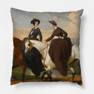 Deux Amazones Au Cheval by Alfred de Dreux Pillow