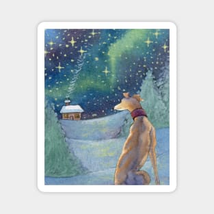 All is bright greyhound gazes out over a calm winter night Magnet