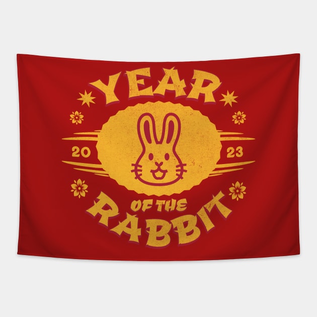 Cute Retro Chinese New Year 2023 - Year Of The Rabbit Kawaii Tapestry by PUFFYP