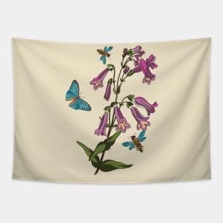 botanical illustration of the bell, butterfly and wasp plants Tapestry