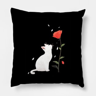 White Cat and Rose Simple and Clean Pillow