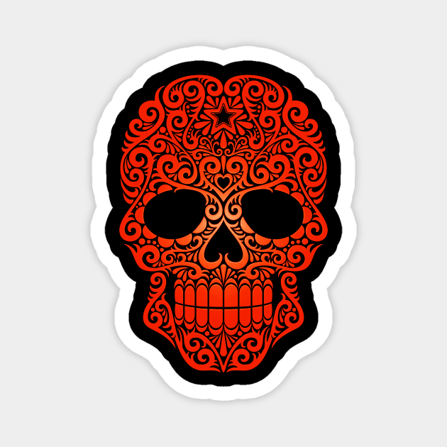 Red Swirling Sugar Skull Magnet by jeffbartels
