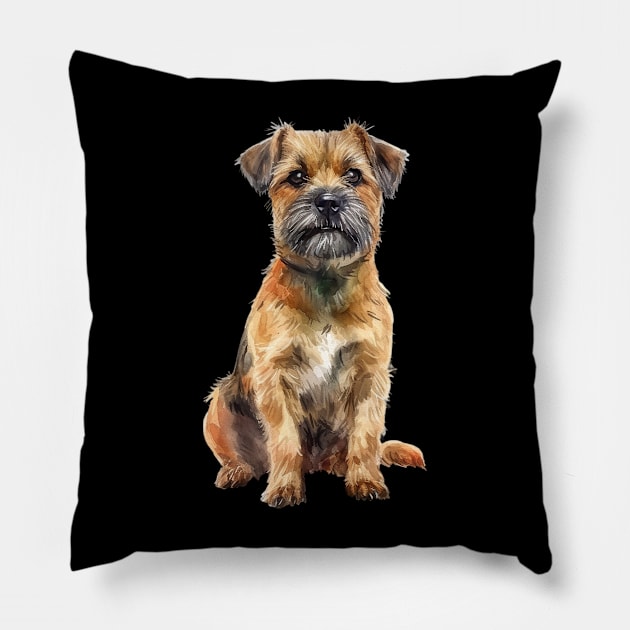 Border Terrier Pillow by DavidBriotArt