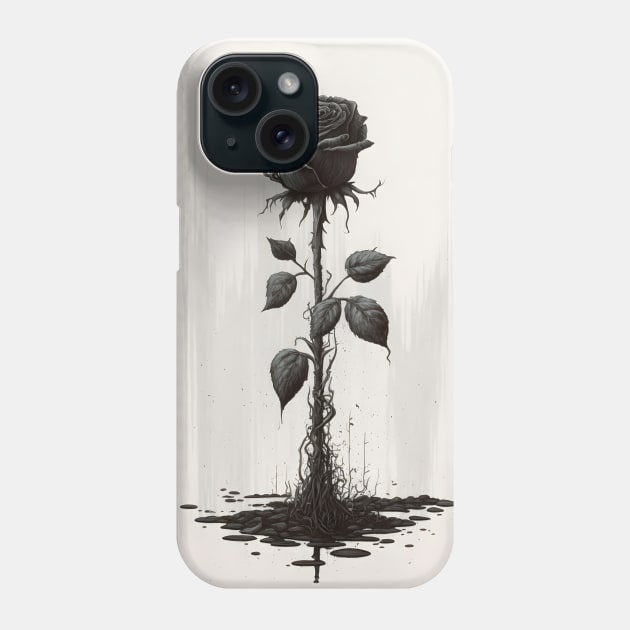 Solitary Black Goth Rose Watercolor Phone Case by designs4days