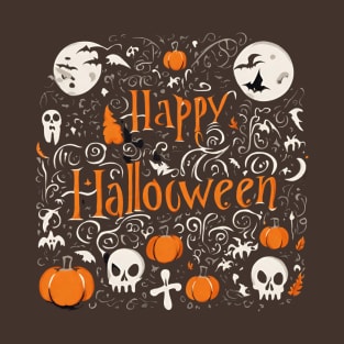 Happy Halloween typography poster with handwritten calligraphy text  illustration T-Shirt