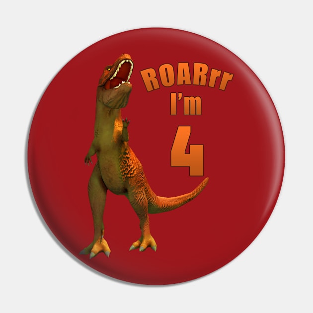 Kids Dino 4th Birthday T-Rex Pin by macdonaldcreativestudios