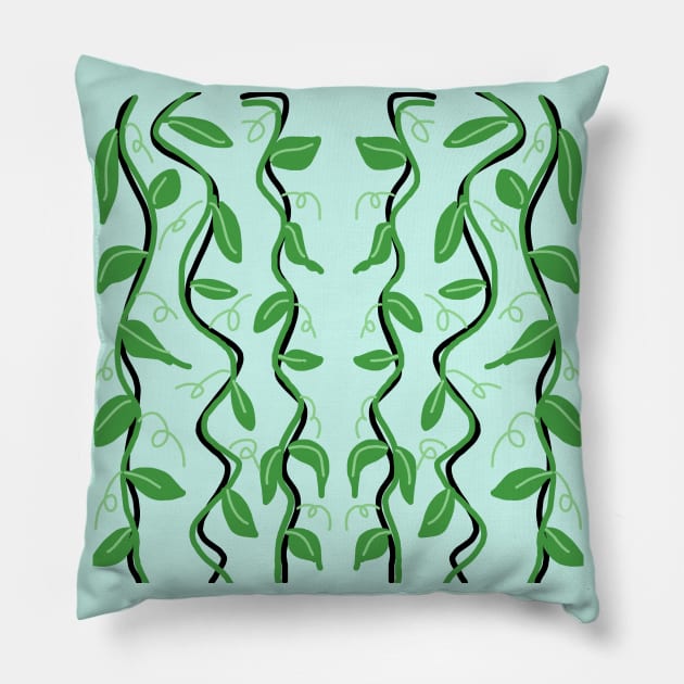 Green Leaves With Twirls Pillow by TANSHAMAYA