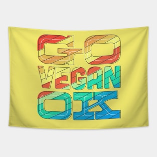 Rainbow Retro Go Vegan OK Tapestry