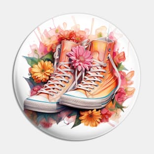 Sneakers With Flowers Watercolour Painting Pin