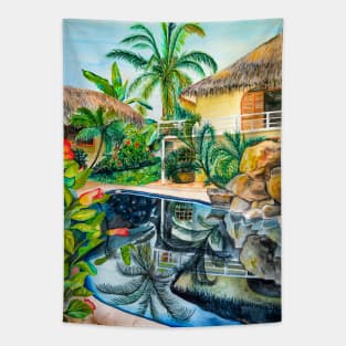 Mexican Poolside at Dawn Tapestry