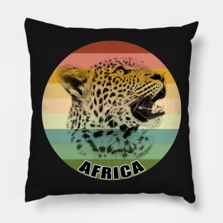 Inquisitive Young Leopard Close-up on Vintage Retro Africa Sunset Pillow