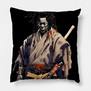 Yasuke Black Samurai in 1579 Feudal Japan No. 4 on a Dark Background Pillow